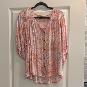 Elegant Paisley Blouse - Coral and Lavender